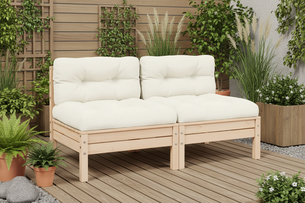 Modulaire tuinbank 2-zits met rugleuning van massief grenenhout - bruin of wit