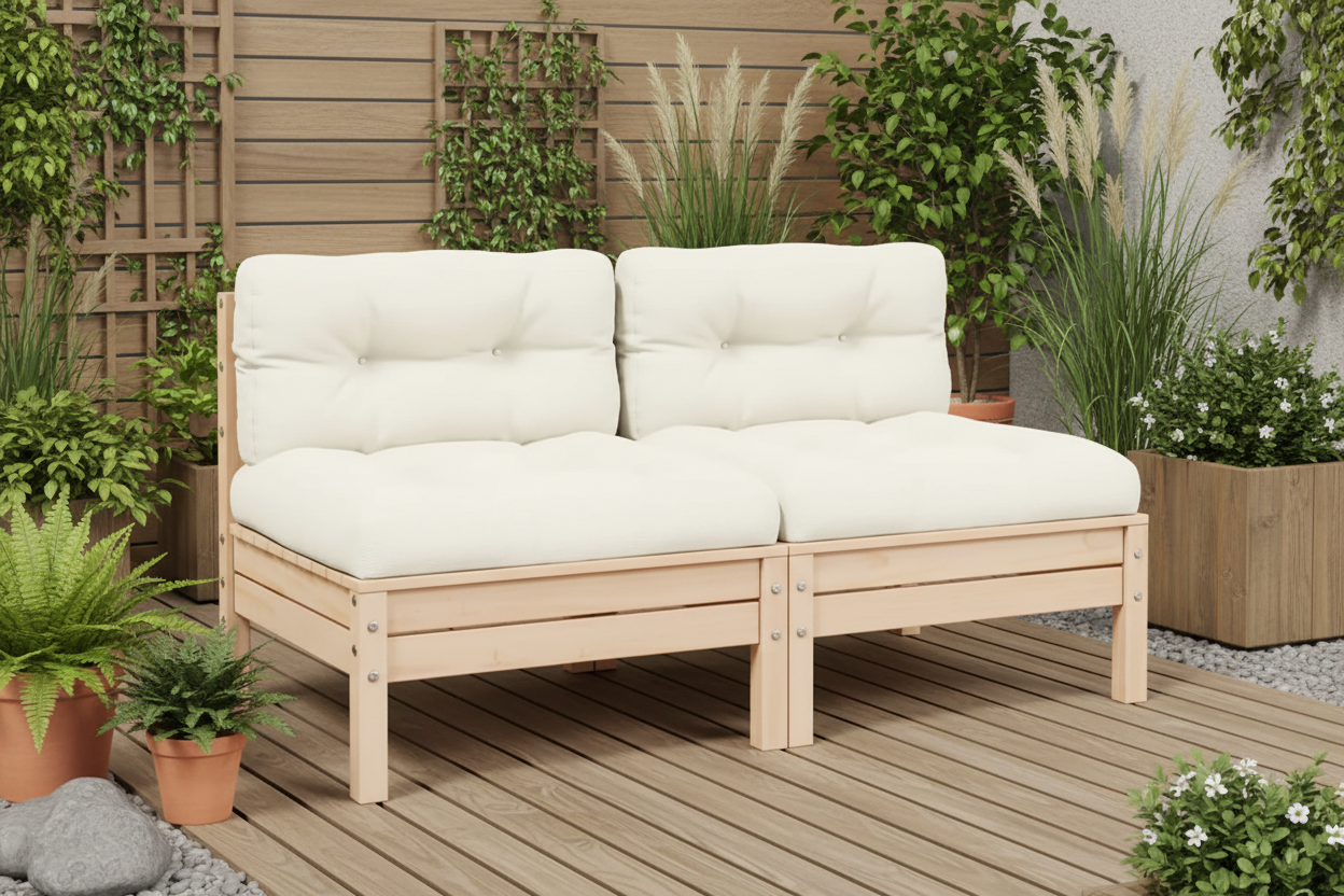Modulaire tuinbank 2-zits met rugleuning van massief grenenhout - bruin of wit