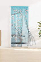 Modern gordijn van bamboe met Sakura bloemen design 90x200 cm - blauw, wit en roze