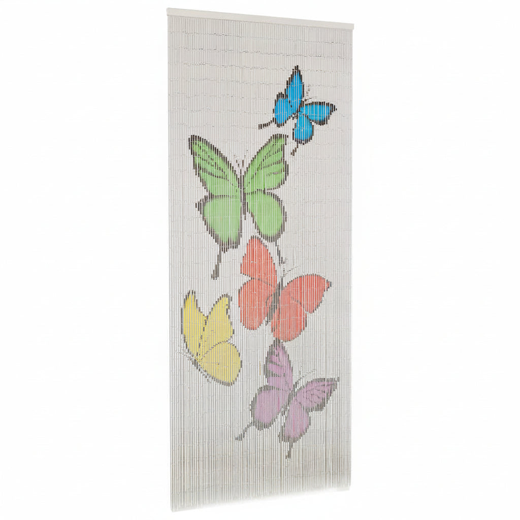 Gordijn van bamboe met vlinders design 90x200 cm - wit met kleuren patroon