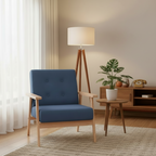 Vintage fauteuil van hout en stof - blauw
