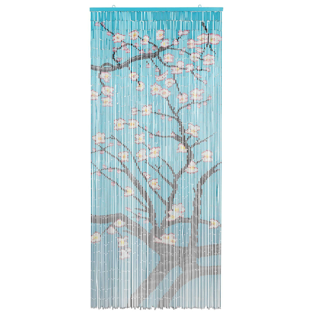 Modern gordijn van bamboe met Sakura bloemen design 90x200 cm - blauw, wit en roze