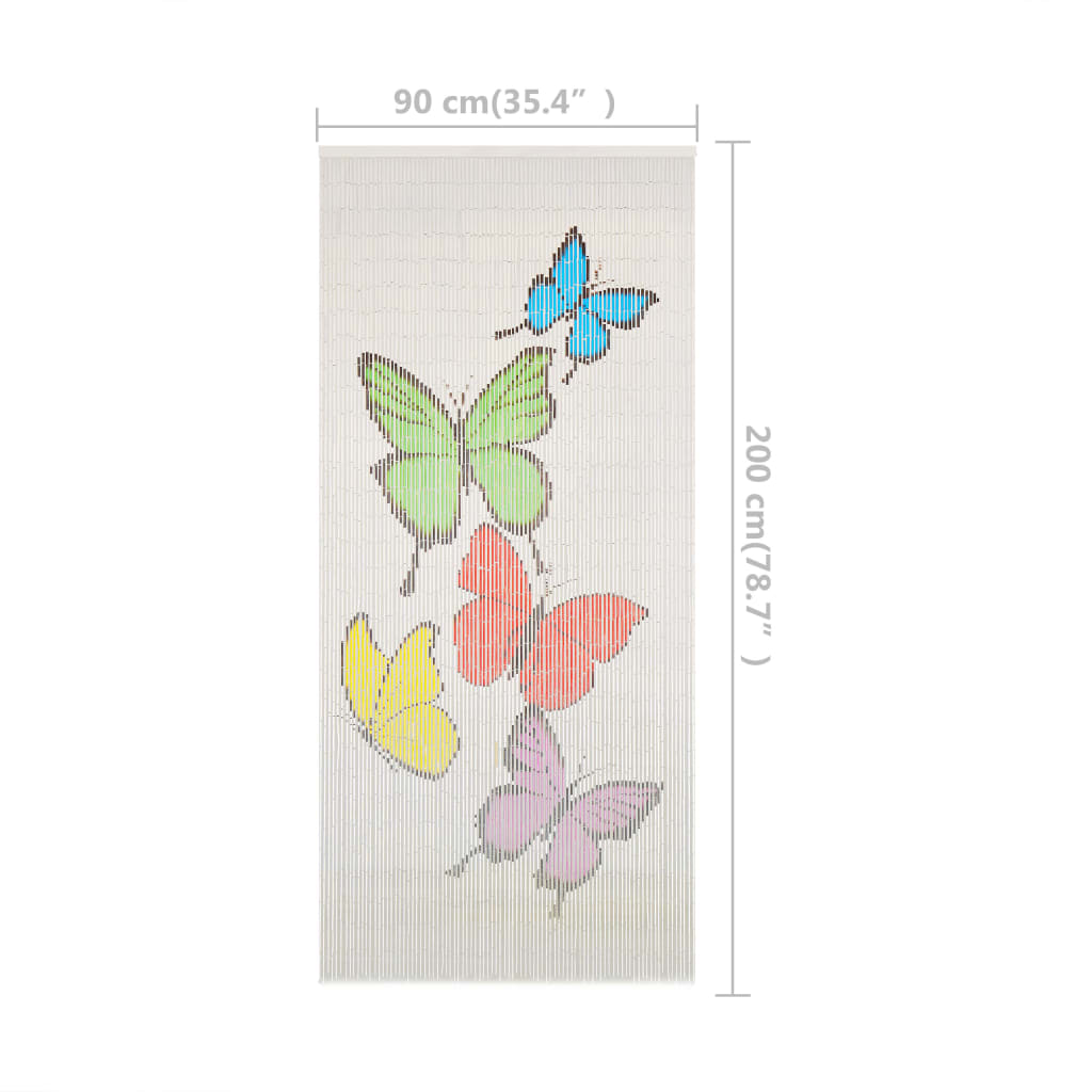 Gordijn van bamboe met vlinders design 90x200 cm - wit met kleuren patroon