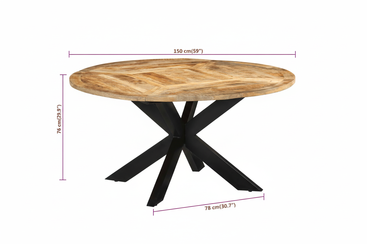 Ronde eettafel van massief ruw mango hout en metaal Ø 150 cm - bruin en zwart