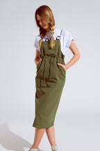 Khaki overall dress - 100% cotton