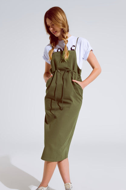 Overall zomerjurk khaki met spaghetti bandjes - 100% katoen
