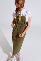 Khaki overall dress - 100% cotton