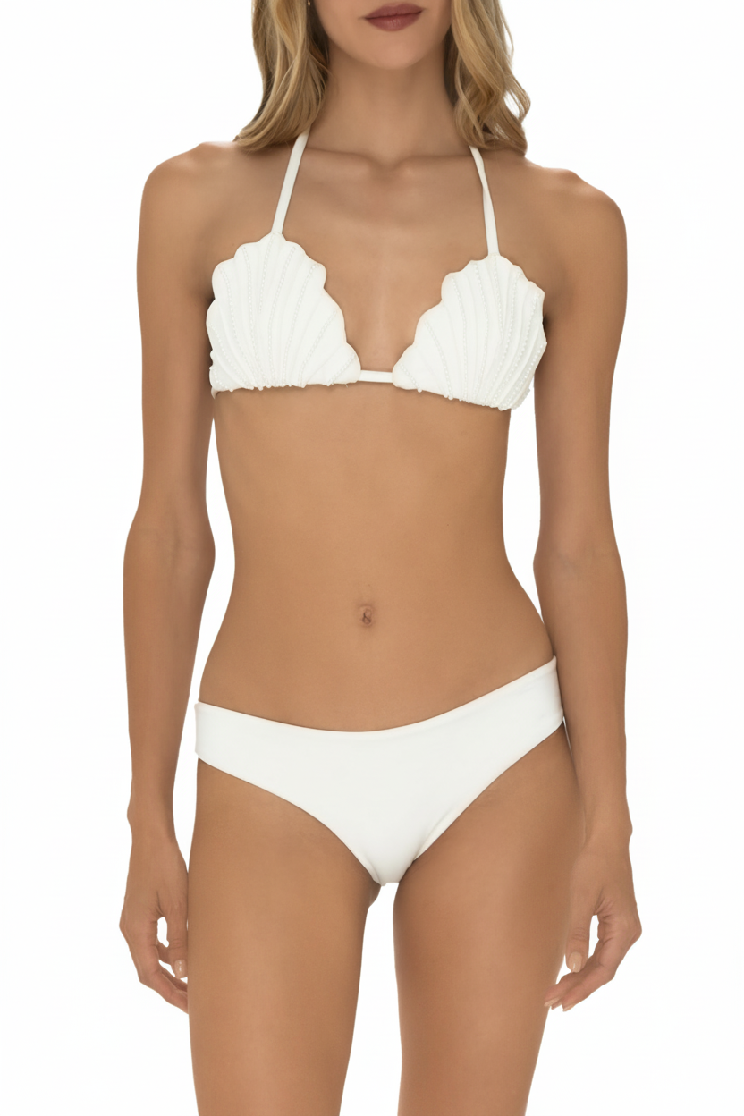 Designer schelp triangel bikini handgemaakt - wit