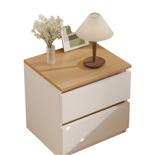 Double Layer Drawer Bedside Cabinet - Yellow and White-0