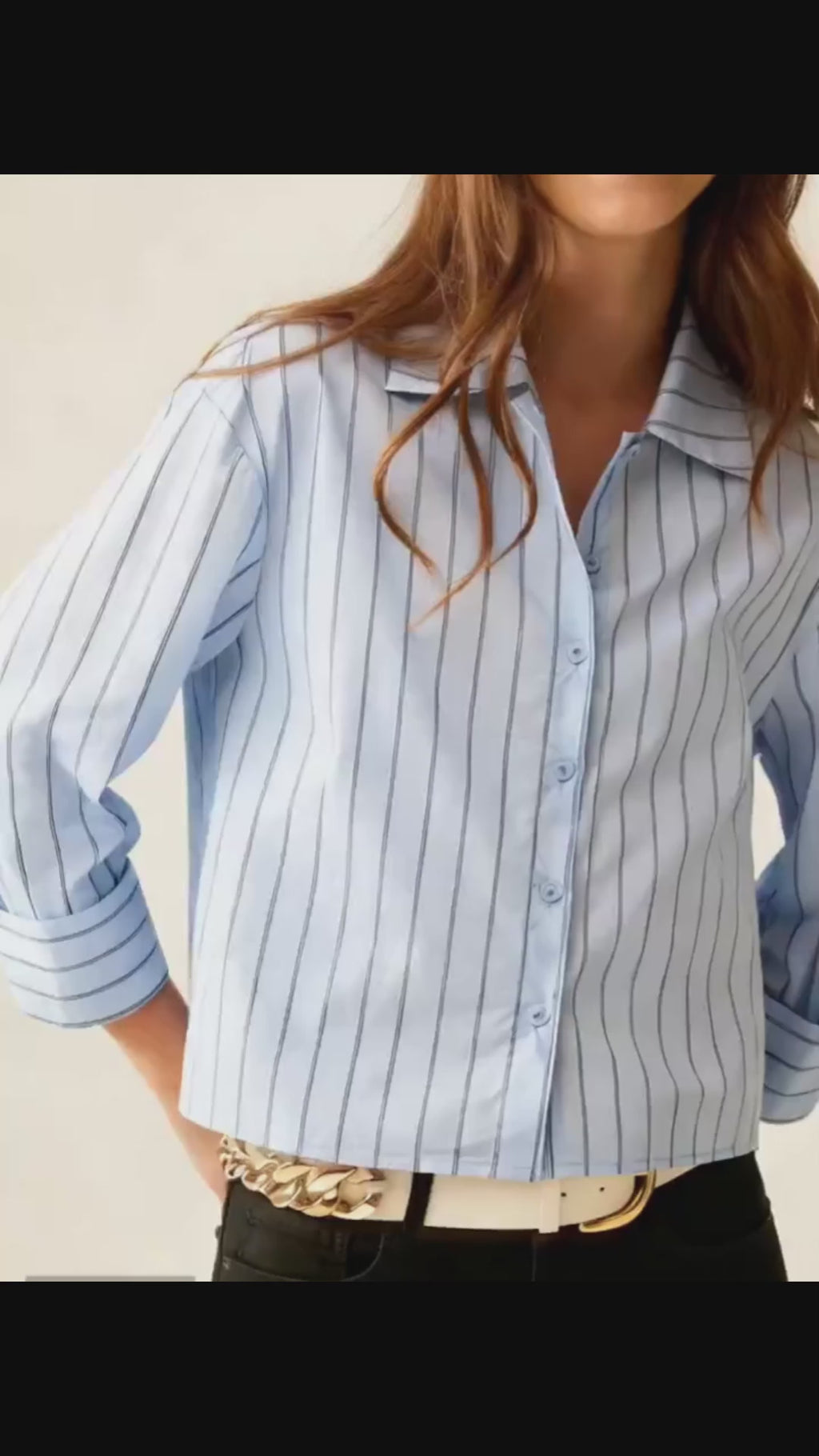 Cropped blouse met verticale strepen blauw - 100% katoen