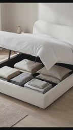 Gestoffeerd Teddy bedframe met mechanische opbergruimte - crème of grijs