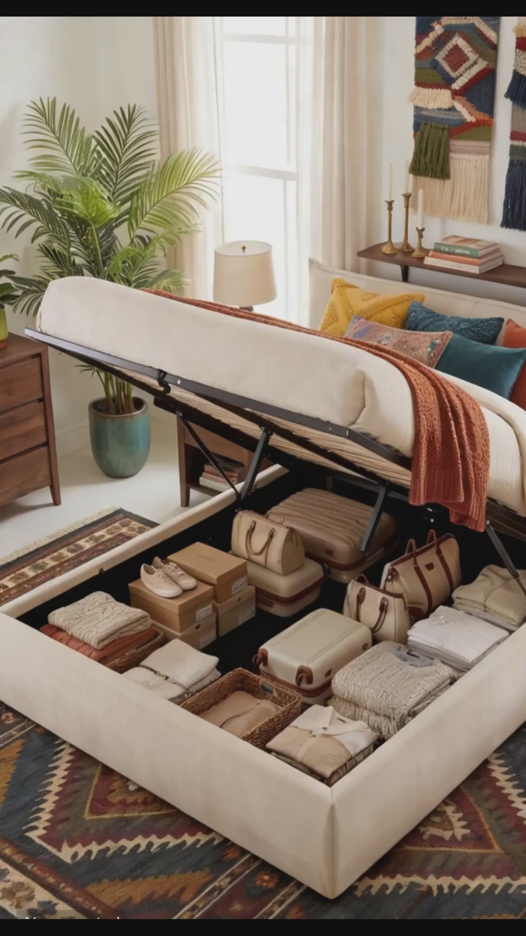 Moderne bedframe gestoffeeerd met mechanische voor opbergruimte 160x200 cm - crème of grijs