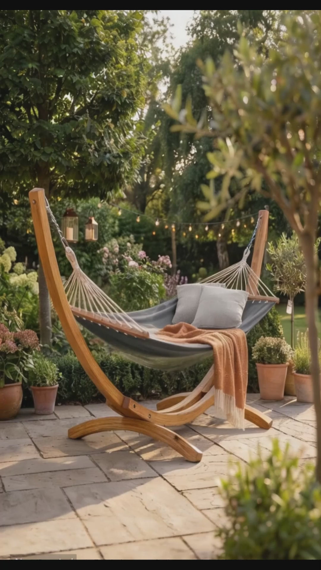 Design hammock hangmat van Eucalyptus hout en stof - crème of grijs