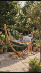 Design hammock hangmat van Eucalyptus hout en stof - crème of grijs