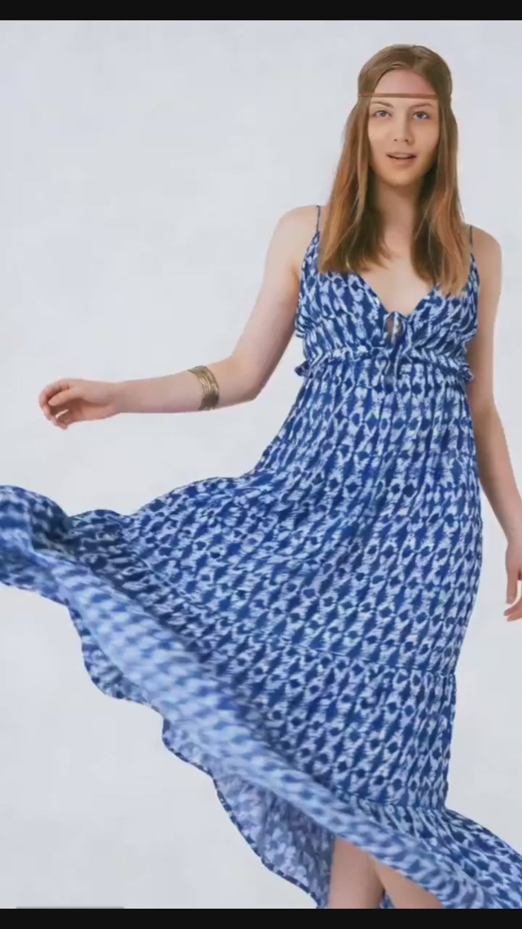 Maxi jurk boho met spaghetti bandjes - abstract blauw