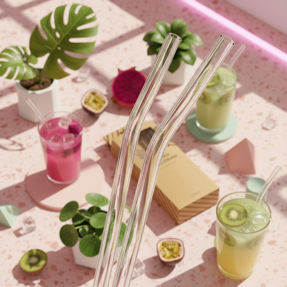 Glazen rietjes herbruikbaar - transparant of groen