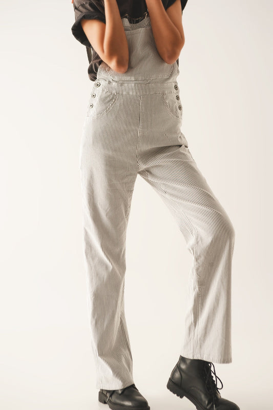 Jumpsuit overall - wit met grijze strepen
