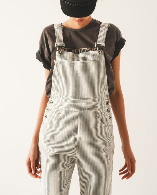 Jumpsuit overall - wit met grijze strepen