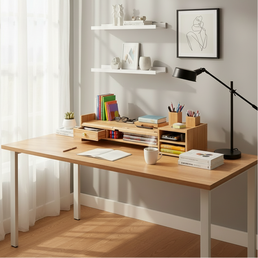 Monitor standaard en toetsenbord opberglade ergonomisch - hout