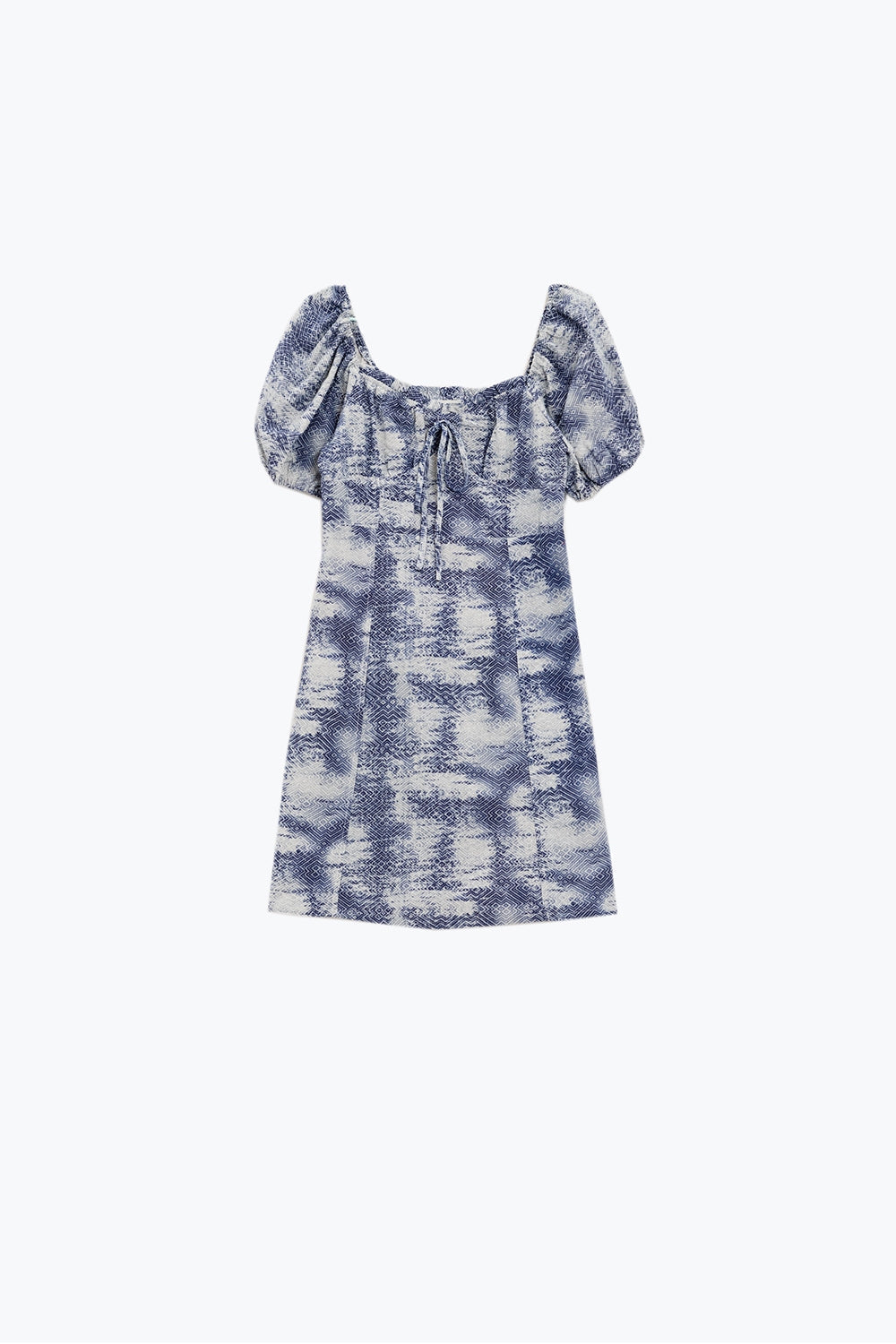 Mini dress abstract blue and white - 100% cotton