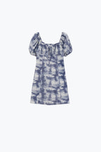 Mini dress abstract blue and white - 100% cotton