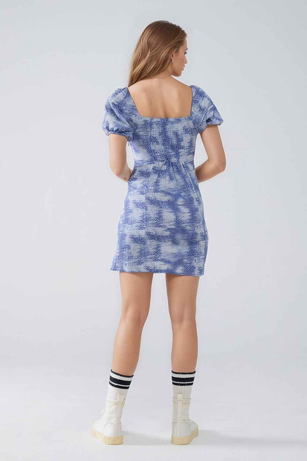 Mini dress abstract blue and white - 100% cotton