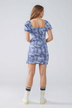 Mini dress abstract blue and white - 100% cotton