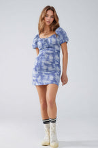Mini dress abstract blue and white - 100% cotton