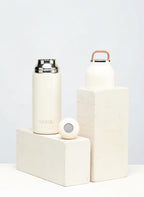 Thermos fles van roestvrij staal met drukknop 350 ml - beige wit of perzik