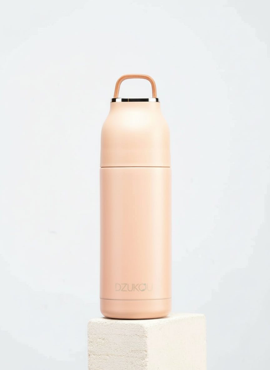 Thermos fles van roestvrij staal met drukknop 350 ml - beige wit of perzik