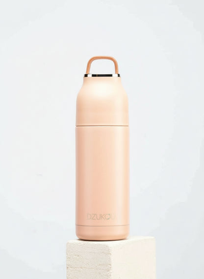 Thermos fles van roestvrij staal met drukknop 350 ml - beige wit of perzik