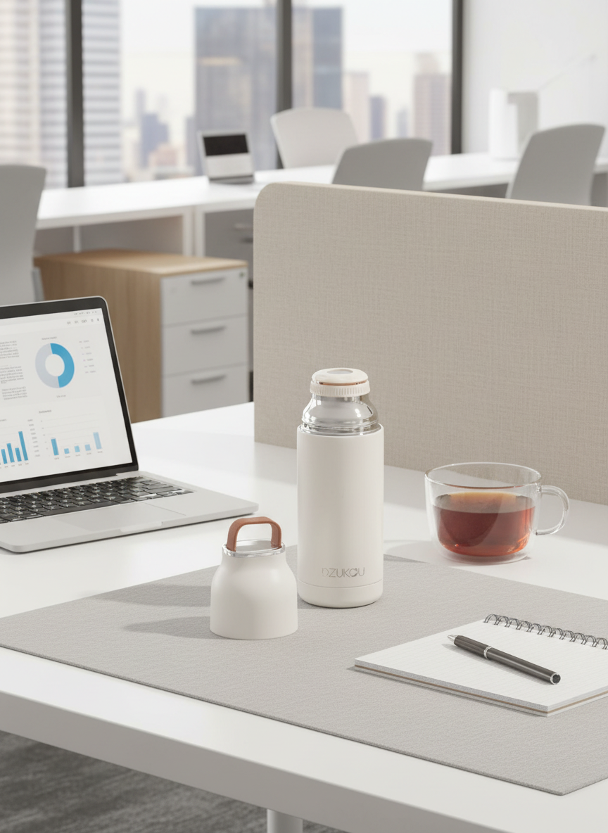 Thermos fles van roestvrij staal met drukknop 350 ml - beige wit of perzik