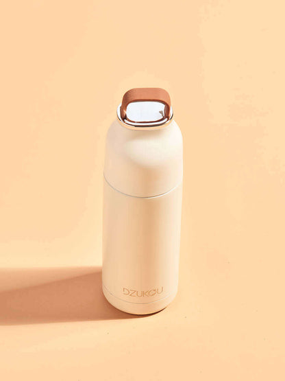Thermos fles van roestvrij staal met drukknop 350 ml - beige wit of perzik