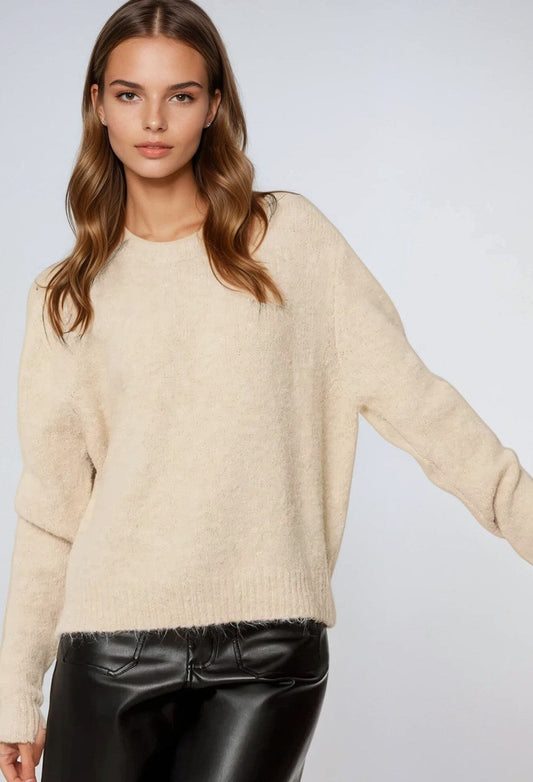 Gebreide sweater zacht met wol - beige
