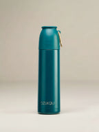 Thermos fles roestvrij staal met drukknop 350 ml - donker groen of zwart
