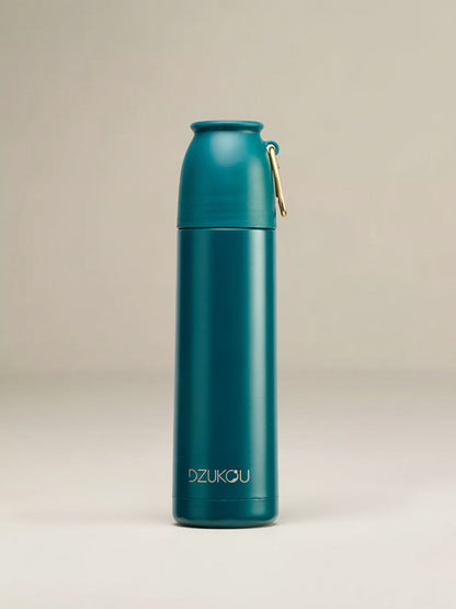 Thermos fles roestvrij staal met drukknop 350 ml - donker groen of zwart