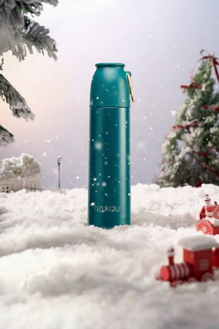 Thermos fles roestvrij staal met drukknop 350 ml - donker groen of zwart