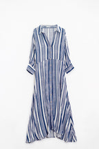 Maxi shirt dress striped - White and blue