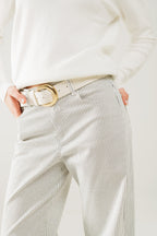 Striped straight leg trousers in cotton - white