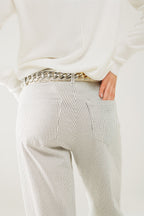Striped straight leg trousers in cotton - white