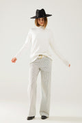 Striped straight leg trousers in cotton - white