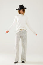 Striped straight leg trousers in cotton - white