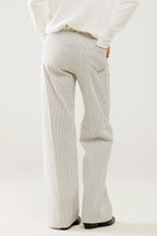 Striped straight leg trousers in cotton - white