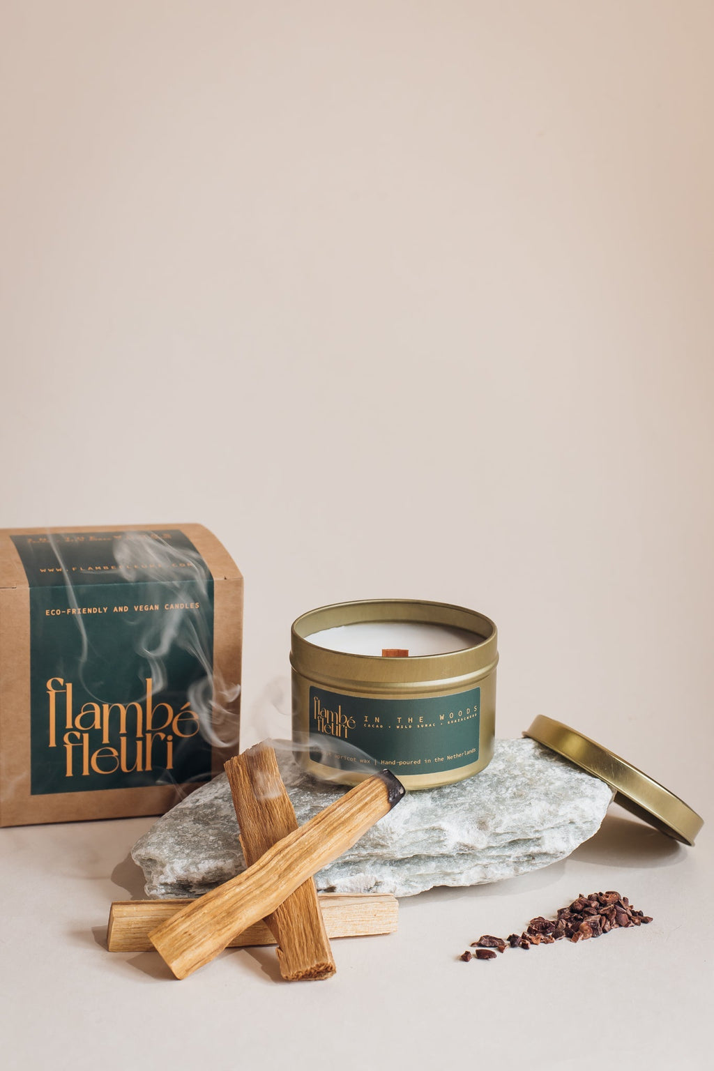 Geurkaars van wax - Cacao, Wild Sumac en Guaiac Wood
