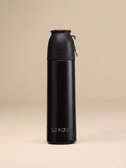 Thermos fles roestvrij staal met drukknop 350 ml - donker groen of zwart