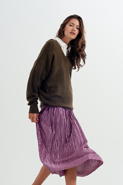 V-hals trui met hoodie - donker bruin