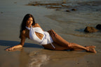 Designer monokini met strik detail - wit