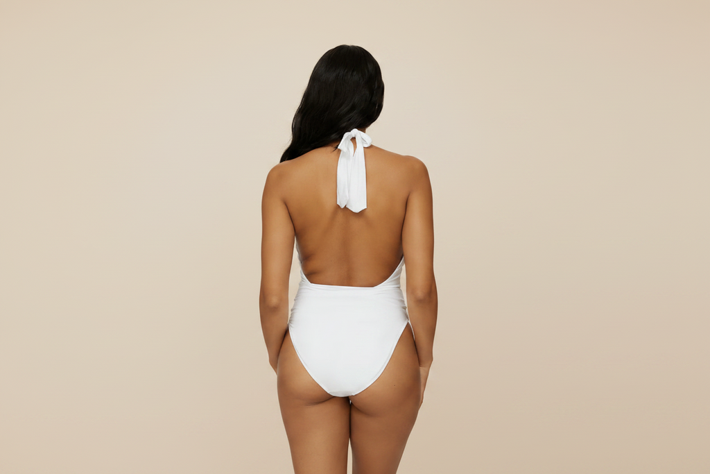 Designer monokini met strik detail - wit