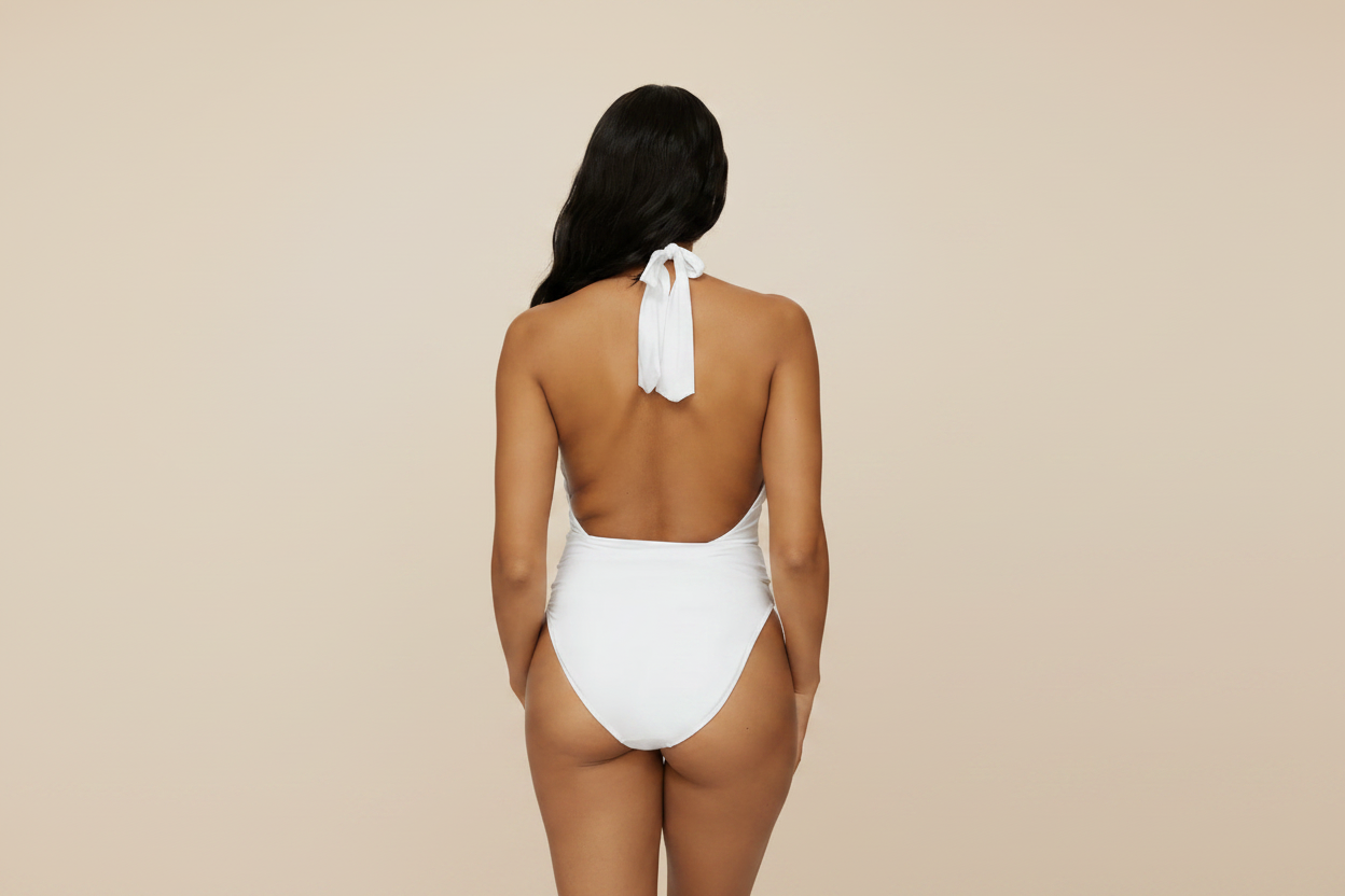 Designer monokini met strik detail - wit