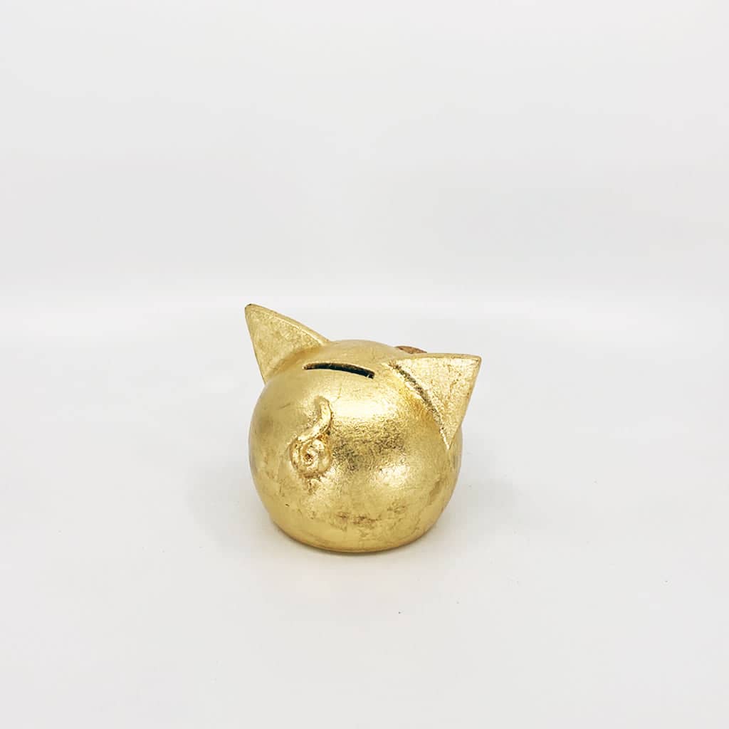 Handgemaakt keramische spaarpot varkentje  - goud